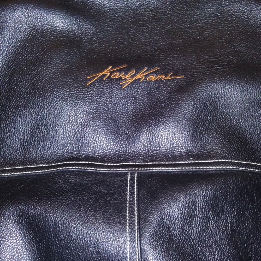 Karl kani black with brown trim leather coat